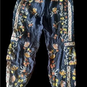 Johnny Was Floral Embroidered Jeans - Navy and Multicolor